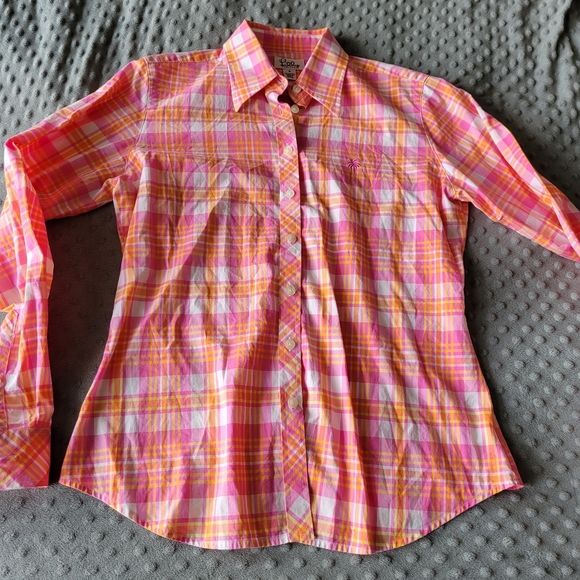 Lilly Pulitzer Early 2000's Pink, Orange, and Yellow Plaid Button Down S - Picture 5 of 7